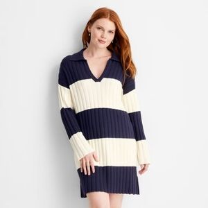 Women's Long Sleeve Oversized Rugby Mini Sweater Dress Future Collective Navy M